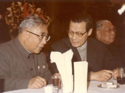 1986年，严东生与卢嘉锡、严济慈参加学部会
